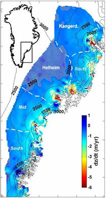A new study shows the location and mechanism of Greenland ice shrinkage