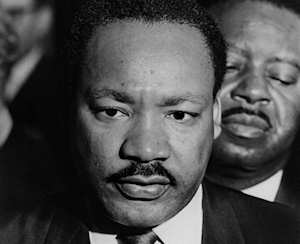 Martin Luther King in Memphis 1968 for the garbage workers' strike; click for a video of the mountaintop speech, his last public speech