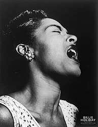 Billie Holiday, singing; click for images and soundtrack