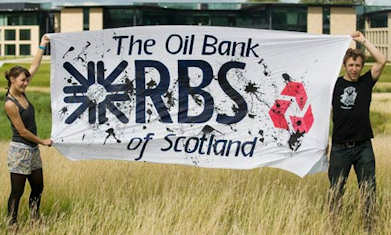 Climate Camp activists at the site behind the Royal Bank of Scotland's Edinburgh headquarters. Photograph: Derek Blair/AFP/Getty Images