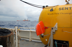 Funded by NSF and developed and operated by WHOI, Sentry is capable of exploring the ocean down to 14,764 feet (4,500 meters) depth. Equipped with its advanced analytical systems, it was able to crisscross plume boundaries 19 times to help determine the trapped plume's size, shape, and composition.