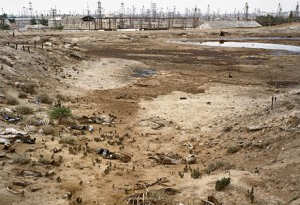 The ruins in Baku, one of the early thriving oil fields, now desolate; click for larger image