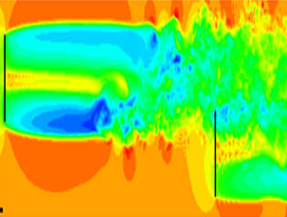 Profile of wind pattern showing effect on one wind turbine on a neighboring wind turbine; click for more information